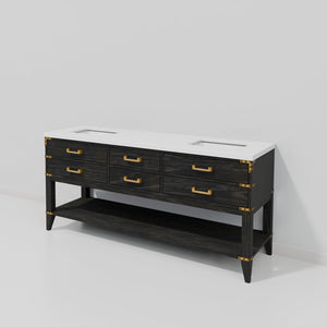 English Elm Black Oak Double Bath Vanity 72" W X 22" D With Elegant White Quartz Top & Ample Storage Space B2731P261047