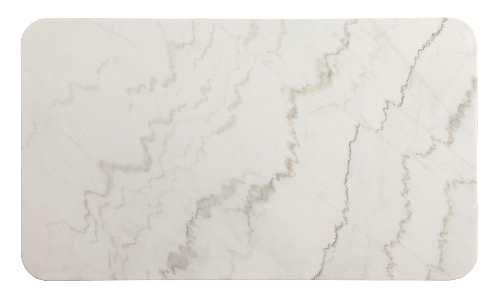 English Elm Gasha White Marble Top Dining Table with Walnut Finish Tapered Legs, 32mm Marble, 29" Height B2726P255755