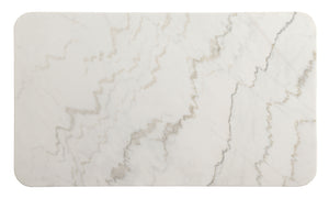 English Elm Gasha White Marble Top Dining Table with Walnut Finish Tapered Legs, 32mm Marble, 29" Height B2726P255755