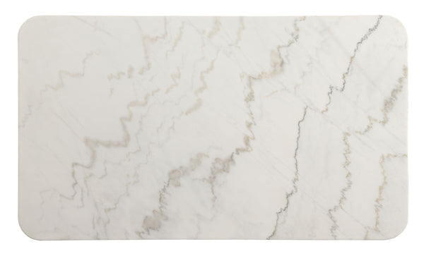 English Elm Gasha White Marble Top Dining Table with Walnut Finish Tapered Legs, 32mm Marble, 29" Height B2726P255755