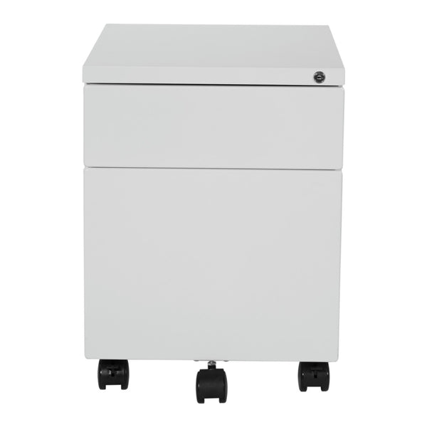 OSP Home Furnishings 22" Mobile Steel File Pedestal with Locking Drawers for Office or Standing Desk Use White PM22BF-WH