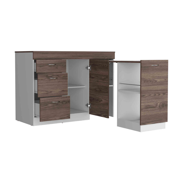 English Elm Joliet Multicolor Kitchen Base Cabinet with Countertop, 3 Drawers, Flexible Cabinet & Metal Hardware B128S00138