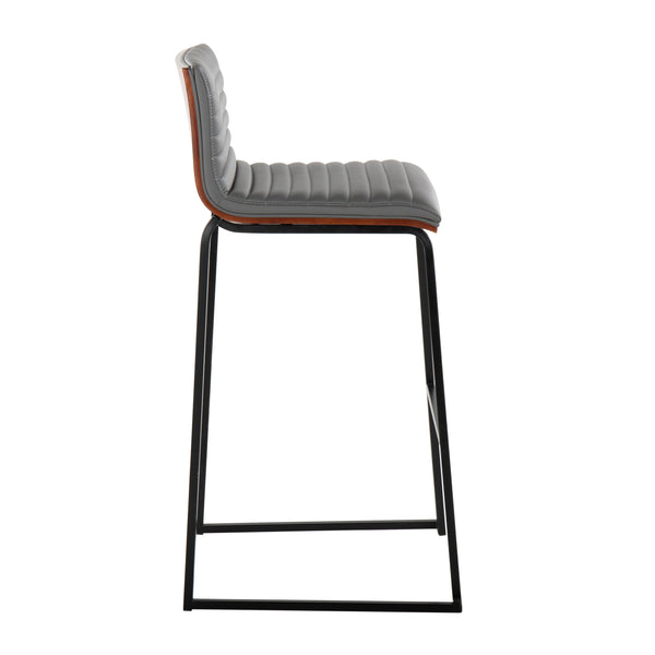 English Elm Mason Mara 30" Fixed-Height Barstool Set Of 2 - Black Metal, Walnut Wood & Grey Faux Leather Elegance B202P222249