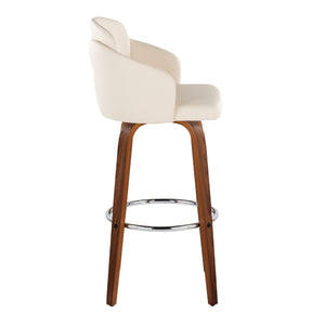 English Elm Fixed-height Mid-century Barstools with Walnut Legs and Grey Upholstered Seats Set B202S01903
