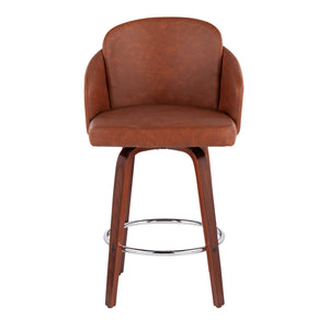 English Elm Fixed-height Swivel Counter Stools with Faux Leather Seats and Chrome Footrest Set of 2 B202S01814