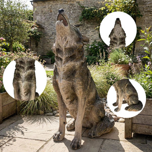 English Elm 29.72" Resin Howling Wolf Statue Weatherproof Lifelike Garden Sculpture Patio W5709P462777