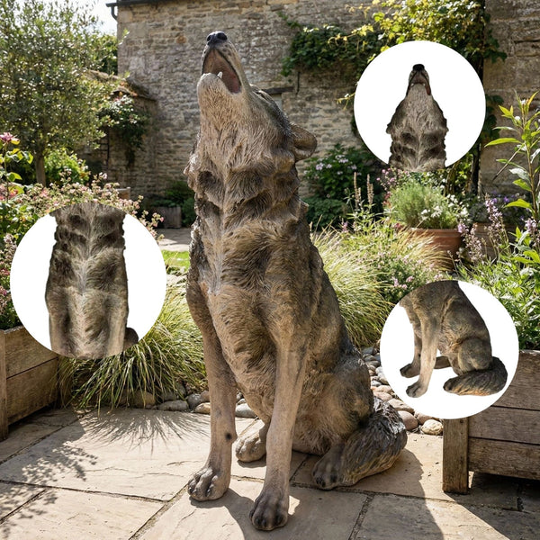 English Elm 29.72" Resin Howling Wolf Statue Weatherproof Lifelike Garden Sculpture Patio W5709P462777