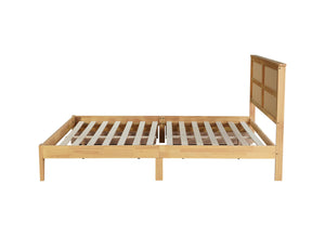 English Elm King Rattan Bed with Two Under-Storage Drawers, Rubberwood Slats, Durable 600 lb Capacity Frame White Oak W504S00229