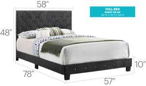 English Elm Elegant Velvet Full Bed Frame with Sturdy Support, Transitional Design, Easy Assembly, Modern Appeal Black 24.6 L x 60 W x 5.5 H B078108026
