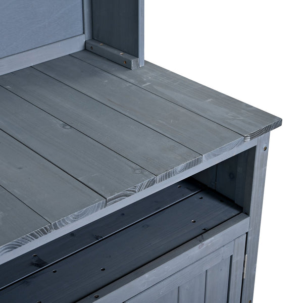 English Elm (with Hutch) Topmax Solid Fir Outdoor Potting Bench Station Cabinets Drawers Patio Garden Gray N717P404332E