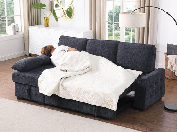 English Elm Marcello Chenille Sleeper Sectional with Reversible Chaise Storage and Charging Console Charcoal B2749S00162