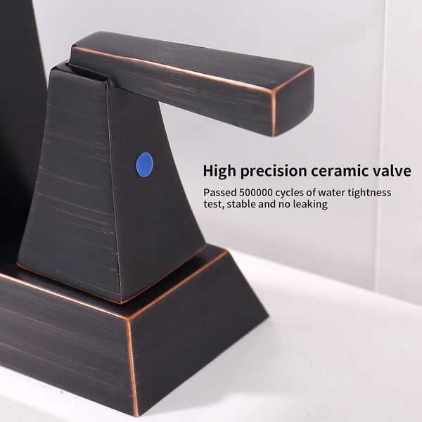English Elm 2-Handle Bathroom Sink Faucet In Oil Rubbed Bronze - Modern 4-Inch Centerset Lavatory Faucet Set T3177P277477
