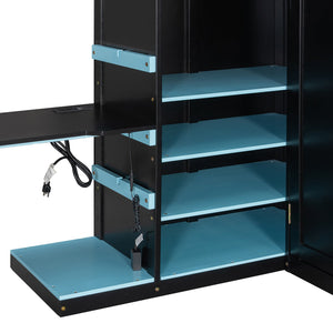 English Elm Full Size Loft Bed with Rgb Lighting Usb Charging Desk Wardrobe and Storage Shelves Blue LT000387AAC