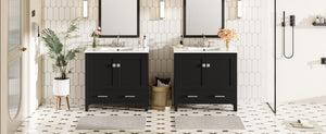 English Elm 72" Black Bathroom Vanity Set with Double Ceramic Sinks, Soft-Close Doors, Divided Drawer, Ample Storage and Solid Wood Frame for Durable Modern Style N729P000006B