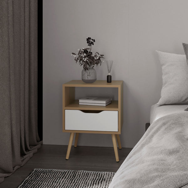 English Elm Kechi Nightstand with Drawer & Open Shelf White Macadamia – Engineered Wood, Modern Durable Storage B092P286111