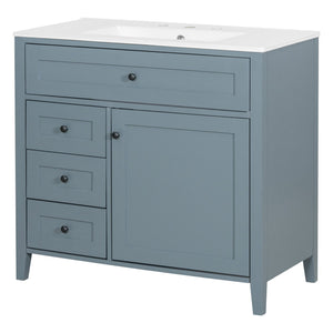 English Elm 36-Inch Blue Gray Modern Bathroom Vanity With Durable Rubberwood Cabinet, Sink & 3 Drawers For Storage N725P350821E
