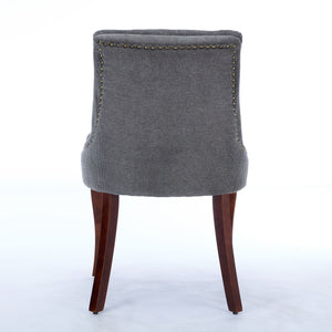 English Elm Modern Dining Chairs Set of 2 with Double-Layer Cushioned Chenille Upholstery, Curved Solid Wood Legs Gray W1143P207920