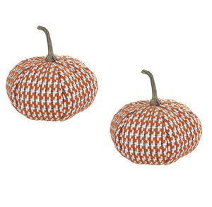 English Elm Set Of 2 Fabric Pumpkins - Cozy Orange Autumn Decor For Thanksgiving, Fall Festivals & Home Styling W2078P246704-GIGA