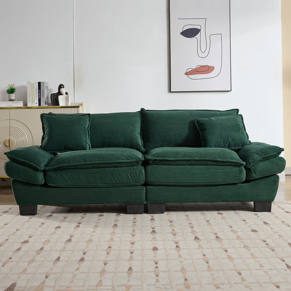 English Elm Corduroy Modern Sofa Sleeper Loveseat with Double-Layer Cushions, Two Pillows, Sturdy Frame 84" Green W676P227343