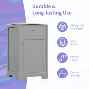English Elm 20" Modern Bathroom Vanity With Ceramic Sink, Soft-Close Door, Adjustable Shelf, Grey Finish N725P351848E