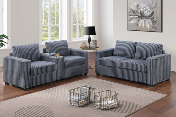English Elm Modern Corduroy Sofa and Loveseat Set with Cup Holders Charging Station Living Room Dark Gray B011S02204