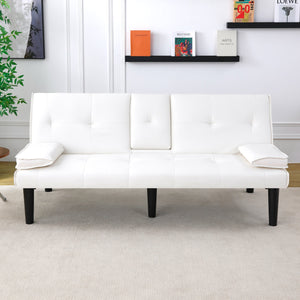 English Elm The 67-inch PVC multi-functional sofa bed with cup holder and one-click fold, space-saving comfort for guests White W3371P347648