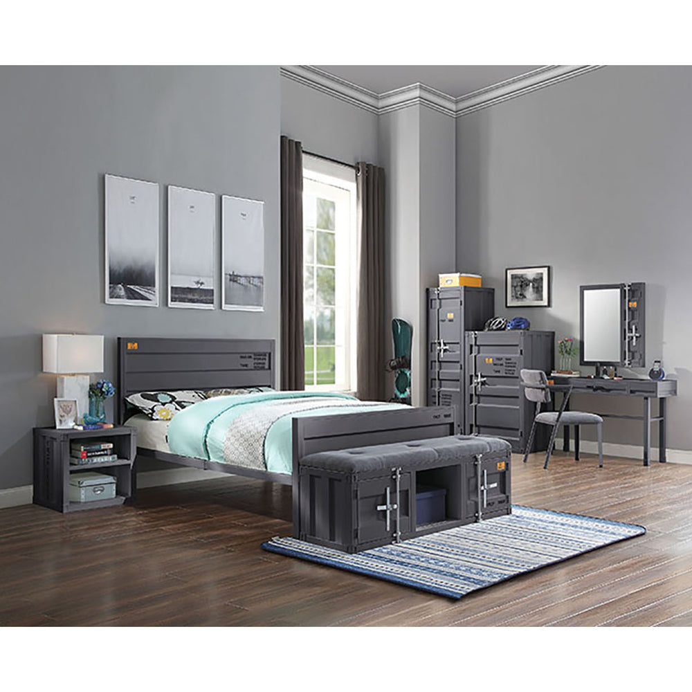 English Elm Gunmetal Twin Platform Bed with Industrial Iron Frame, Low Profile, Panel Headboard & Secure Lock B062P189167