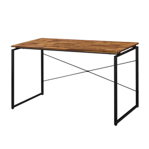 English Elm Solid Wood Top Rectangular Writing Desk with Oak Veneer, Black Metal Base, Ergonomic Monitor Height and Organized Workspace Enhancements B016P311356