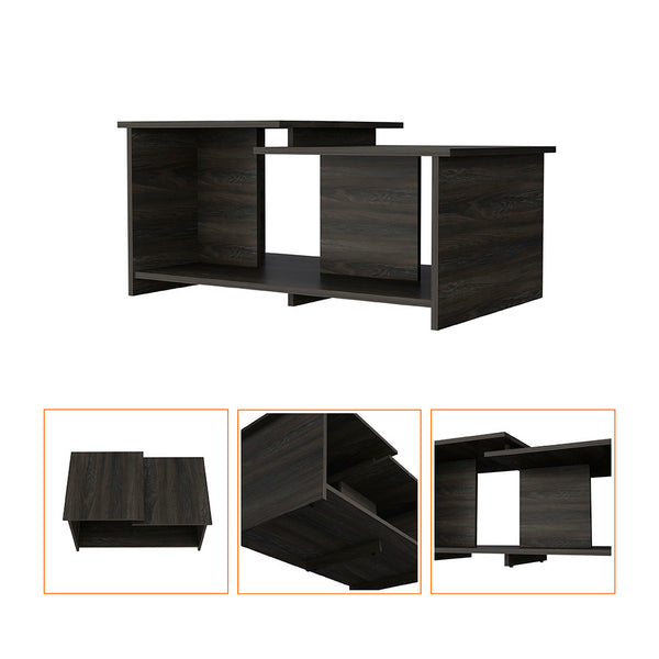 English Elm Waycross Modern Coffee Table in Brown with Two-Tier Tops and Large Open Shelf, Elegant Design, Easy Assembly B128P148843