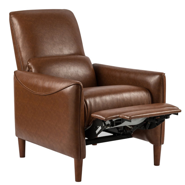 English Elm Christopher Knight Home® - PU Push recliner chair Cognac PU Upholstered Small Recliner with Rubber Wood Legs, Compact Comfort Retreat N771P210116W
