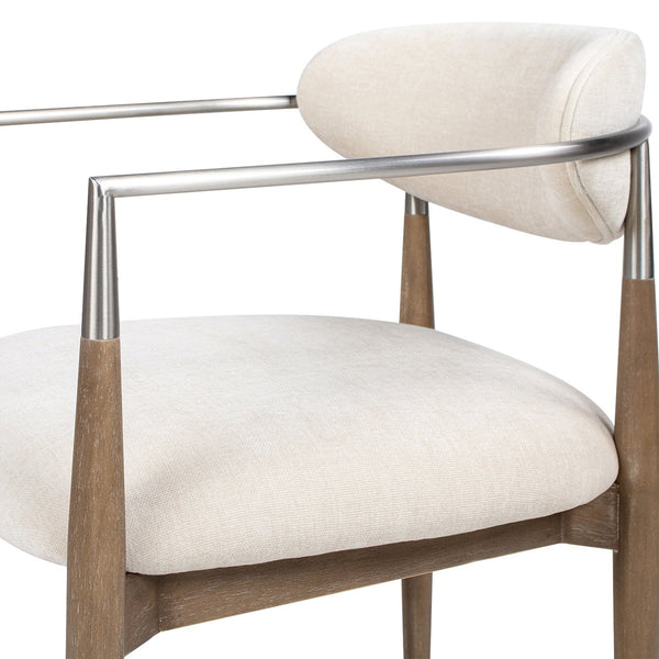English Elm Jennifer Taylor Home - Artemis Plush Upholstered Dining Arm Chair in Warm White Chenille with Rubberwood Frame & Brushed Nickel Accents B2719P269267