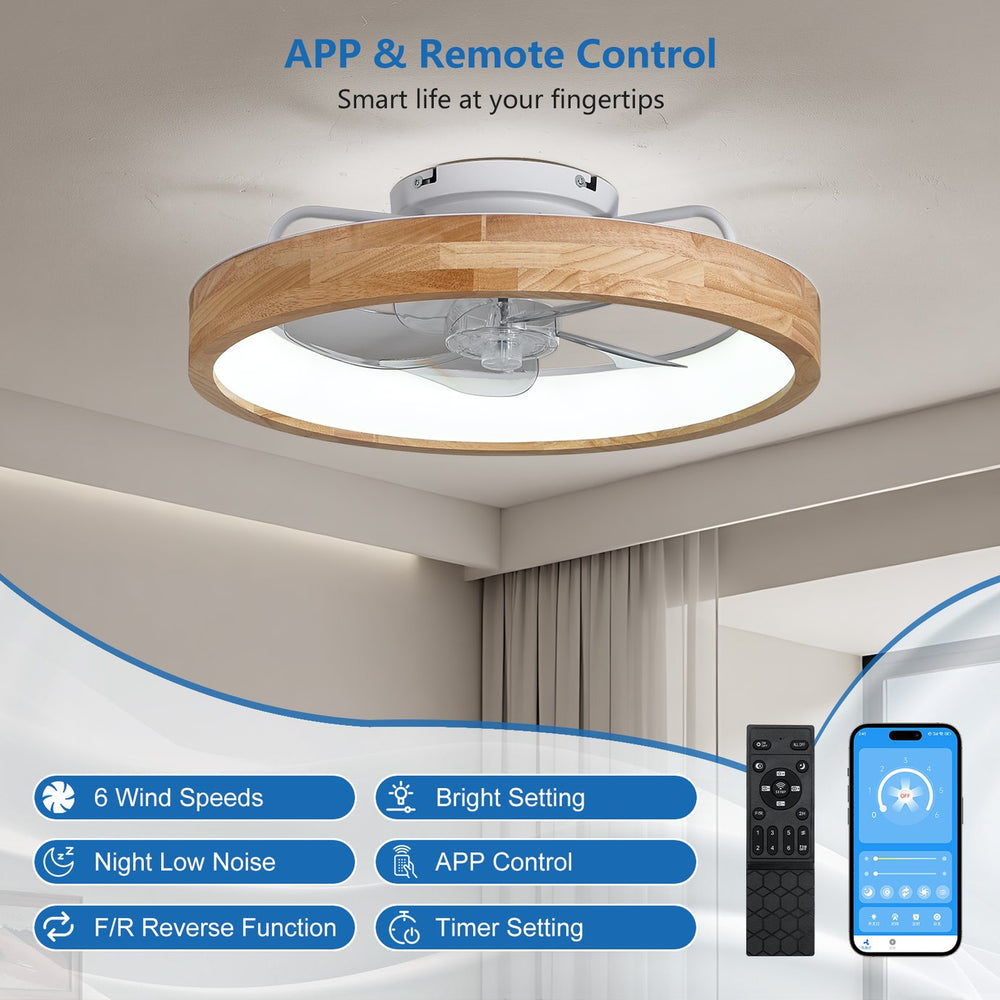 English Elm 20 Inch Flush Mount Wooden Ceiling Fan with Dimmable Led Light Remote Bedroom W2312P475727