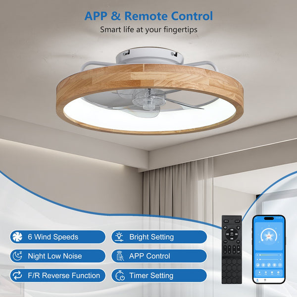 English Elm 20 Inch Flush Mount Wooden Ceiling Fan with Dimmable Led Light Remote Bedroom W2312P475727