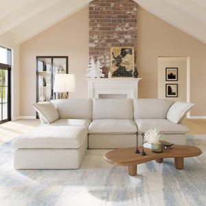 English Elm Sky Cloud Sectional Sofa with Cloud-Like Comfort, Modular L-Shaped Velvet Seating, Removable Covers, Storage Ottoman khaki B341S00016