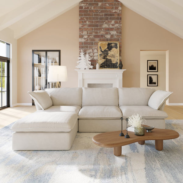 English Elm Sky Cloud Sectional Sofa with Cloud-Like Comfort, Modular L-Shaped Velvet Seating, Removable Covers, Storage Ottoman khaki B341S00016