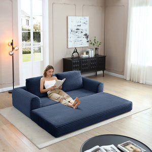 English Elm 2-in-1 Corduroy Futon Sofa Sleeper with Foam Fill and Modular Floor Profile Blue W1117P417300