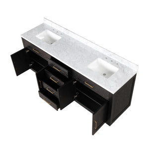 English Elm Abbey 80" Black Oak Double Vanity with Carrara Marble Top, Solid Wood Frame, Soft-Close Drawers B2731P260860