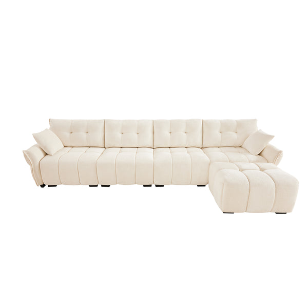 English Elm Modular Chenille Sectional Sofa with Ottoman Solid Wood Frame Living Room Seating White W714S01657