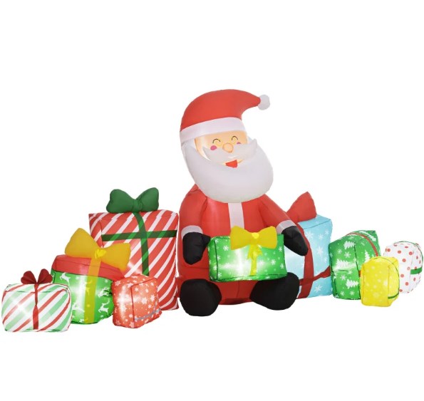English Elm Blow-up Santa Claus Inflatable Outdoor Holiday Display with White Led Lighting T3971P416665