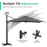 English Elm 10 Ft Cantilever Patio Umbrella With 360° Rotation & Tilt Adjustment, Square Outdoor Offset Umbrella With Aluminum Pole - Grey