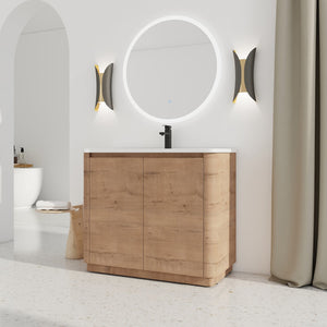 English Elm 40'' Freestanding Bathroom Vanity With White Ceramic Sink & Soft-Close Doors - Stylish Storage Solution W999S00401