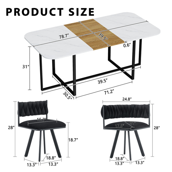 English Elm 9-piece Square Dining Set Velvet Upholstered Chairs Two-tone Tabletop Seats 8 Black,White,Wood W3875S00150