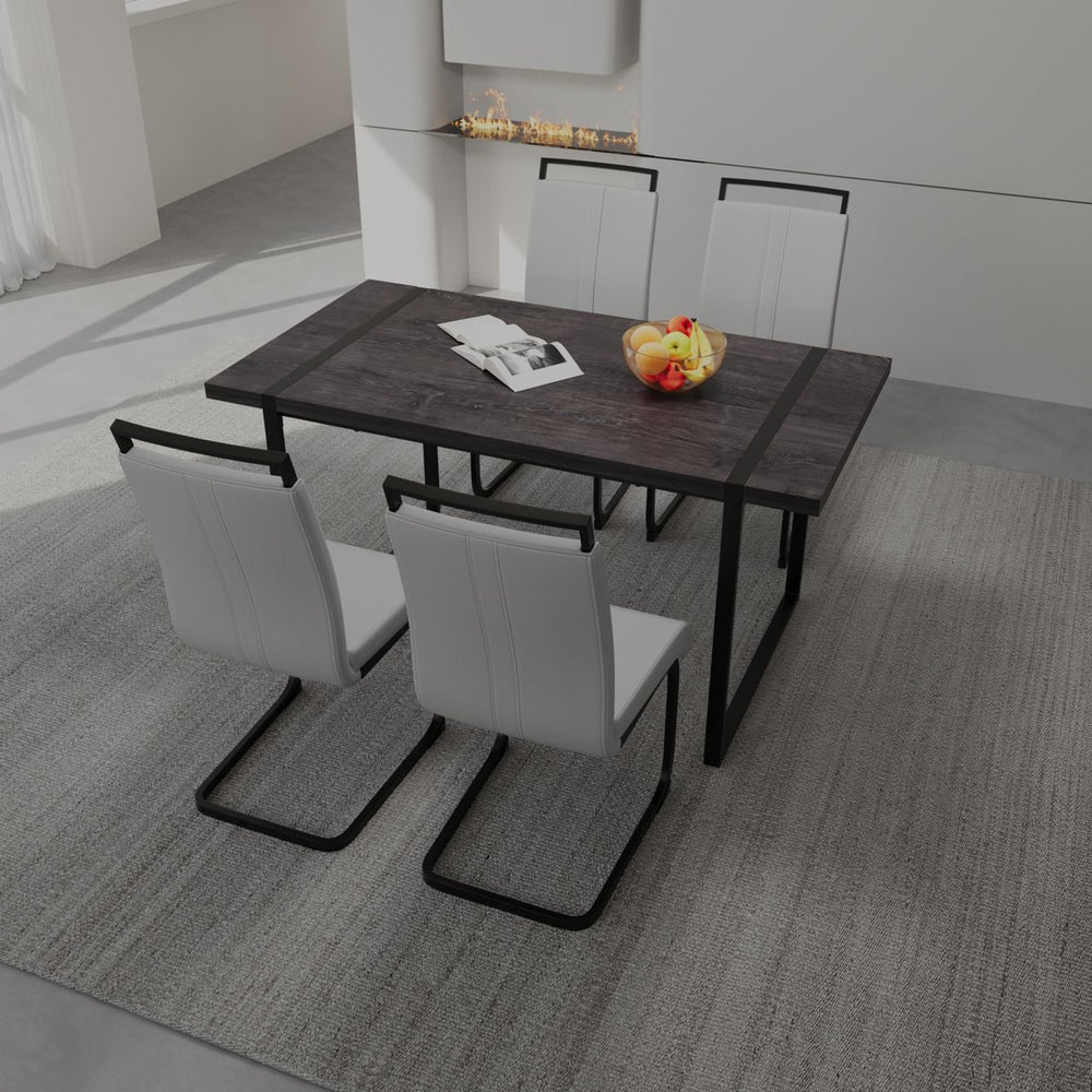 English Elm 59" Rustic Industrial Dining Table Set With 3 Pu Armless Chairs - Modern Farmhouse Style For Home W2189S00158