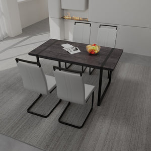 English Elm 59" Rustic Industrial Dining Table Set With 3 Pu Armless Chairs - Modern Farmhouse Style For Home W2189S00158