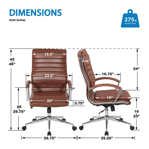 OSP Home Furnishings High Back Executive Chair with Faux Leather Lumbar Support and Chrome Arms for Office Use SPX23590C-U41