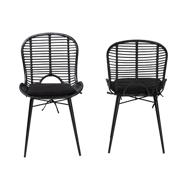 English Elm Modern Boho Rattan Rod Dining Chair Set of Two with Crisscross Base for Casual Spaces B2750P420432