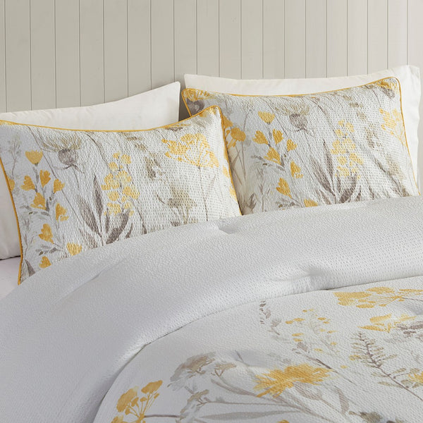 English Elm 5 Piece Seersucker Comforter Set with Throw Pillows Floral Cottage Farmhouse Microfiber Hypoallergenic Yellow 18.9 L x 23.62 W x 9.06 H B035P148357