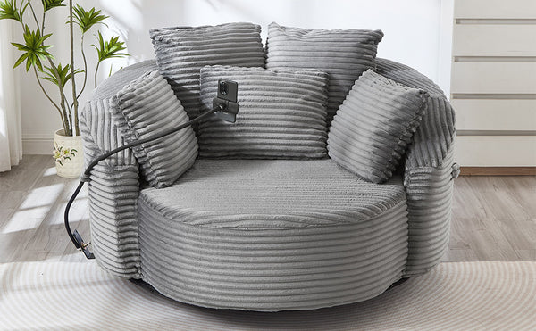 English Elm Swivel Barrel Accent Chair Chenille Tufted Round Club Seat for Living Room Lounge Grey N719S002320E