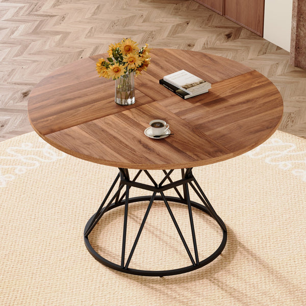 English Elm A Round Marble Patterned Mdf Dining Table with Matte Hourglass Base Seats Six Black,Walnut W1151P434789