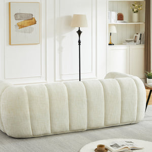 English Elm Chenille Cloud Sofa Quilted Checkered Seat Pure Foam Deep Cushion Contemporary Living Room Beige W834S00638
